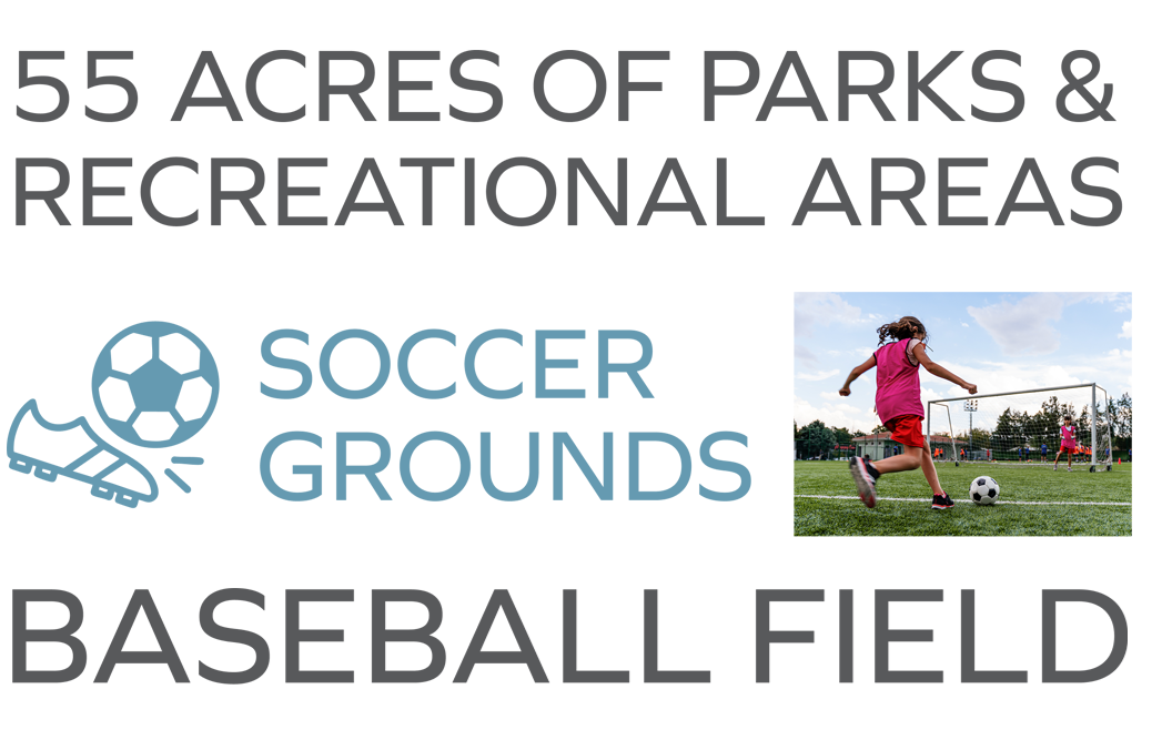 55 ACRES OF PARKS & RECREATIONAL AREAS - SOCCER GROUNDS - BASEBALL FIELD
